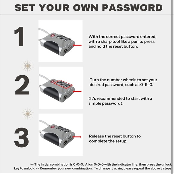 TSA Locks for Luggage, Small Combination Lock with Cable, Luggage Locks - Picture 4 of 5